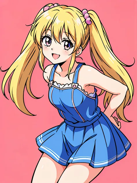 kawaii anime girl with a blonde twin tails hair smiling in anime