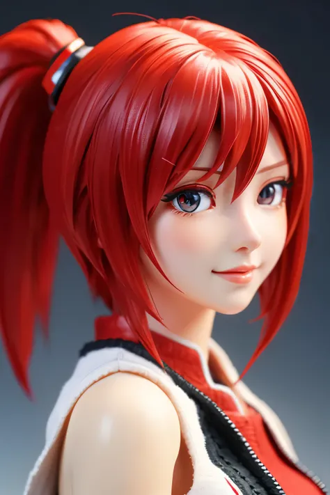 (highest quality, high resolution), anime style, red hair,  girl, cute expression, real touch, 3D figure