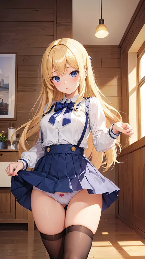 ((highest quality、High resolution、masterpiece))、Blonde、Cosplayer Beautiful Girl、skirt、Embarrassed face、((She shows her panties))、I&#39;m tempting you、Im inviting you to have sex