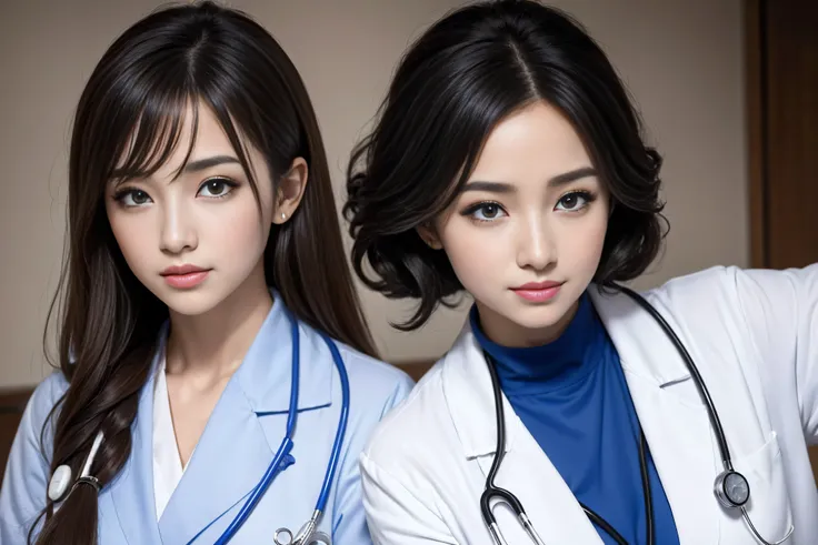 Realistic beautiful doctor、Stunningly beautiful、Doctor&#39;s white coat, Collared shirt、(Top quality、8K、32K、masterpiece、North African Trade Zone:1.3)、Ultra-high resolution,(Reality:1.4),Original Photography, Detailed face,,Beautiful hair, ((Doctor style)),...