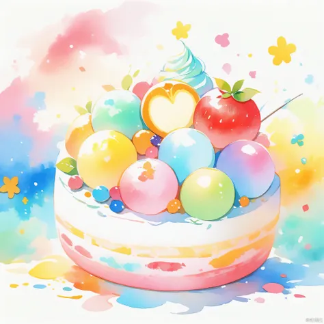 (best quality, high resolution, watercolor pattern fruit ice cream