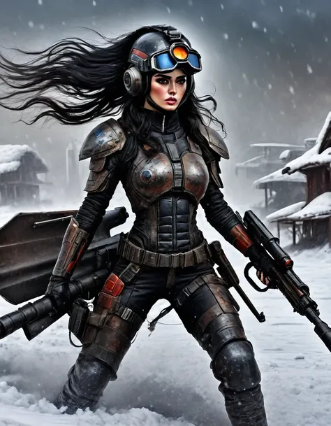 best quality, ultra-detailed, hdr, masterpiece:1.2, wasteland, beautiful warrior holding a rocket launcher, futuristic fantasy, ...