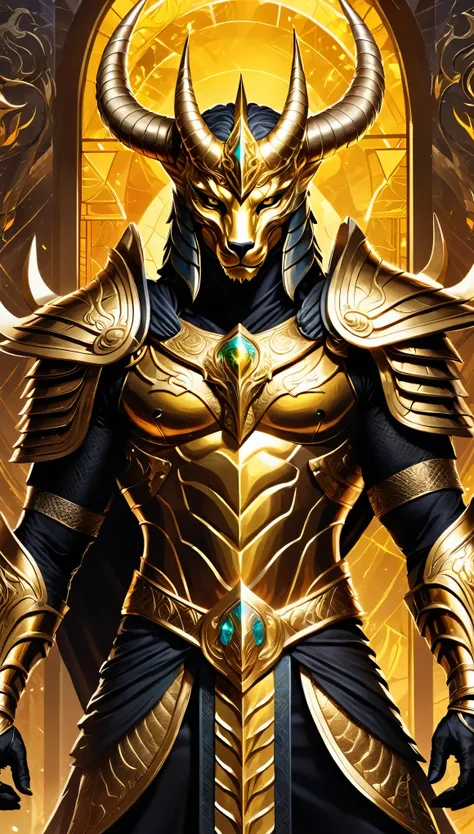 cracked glass frontground,Super Fitness，Raise your hand，Golden-headed creature with horns, Dragon Knight Avatar, mystical anubis valkyrie, Super detailed fantasy characters,muscular， dragon portrait, sleipnir&#39;Photo, Ghost of Anubis, (hands up，Touch you...