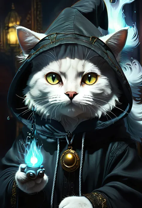 ((un gato mago, ropa de mago con capucha, efecto de magia, epico:1.5)), hasta:1.4, (obra maestra),(Mejor calidad:1.0), (Ultra high resolution:1.0), pintura detallada, intrincado, paisaje submarino, (( magical, Hermoso, de otro mundo:1.4 )), (( Mejor calida...