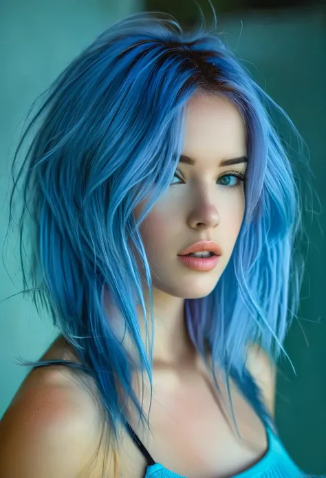 bellissima, 1girl, solo focus, blue hair