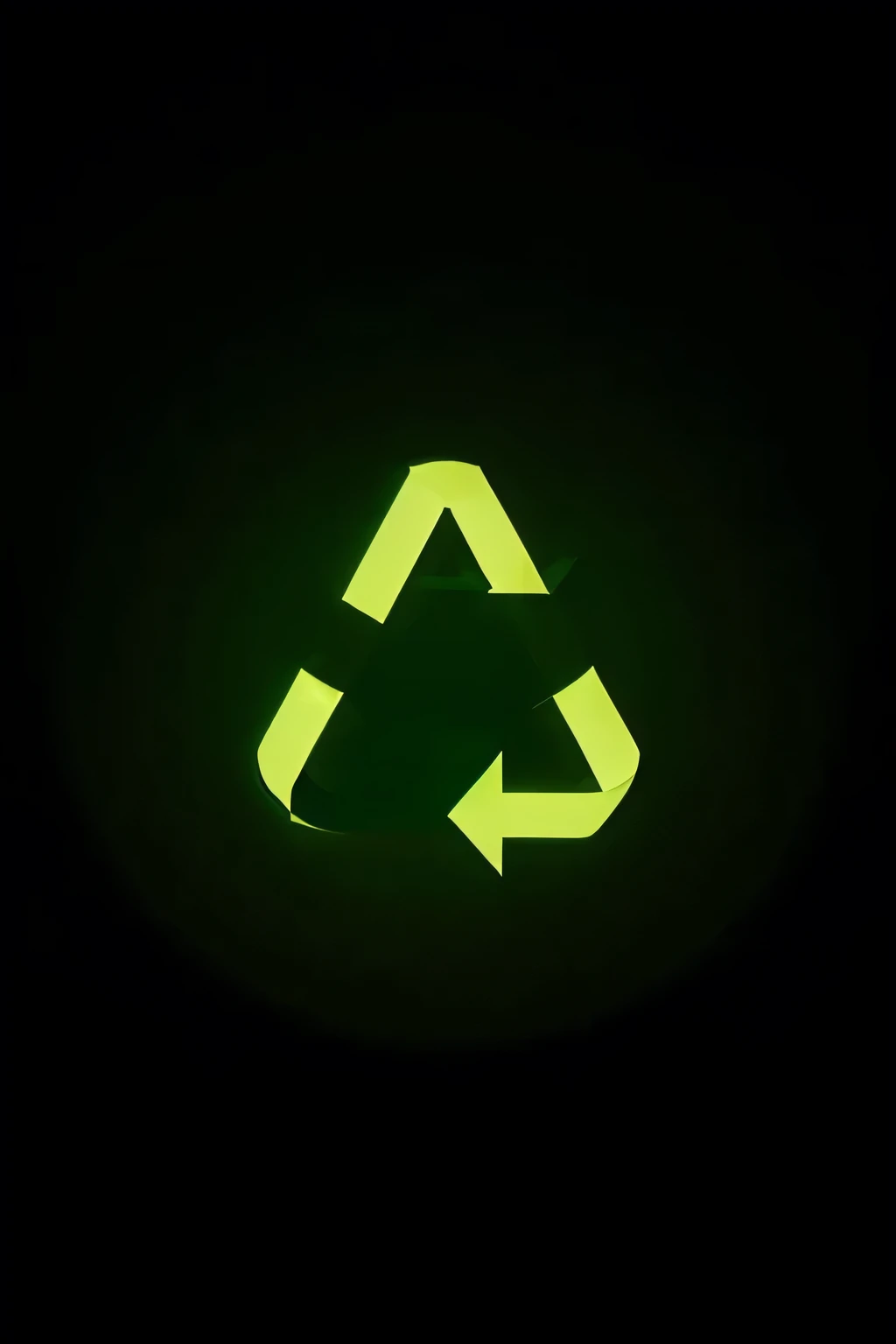 
green recycling sign with a black gradient background and a ray around the logo