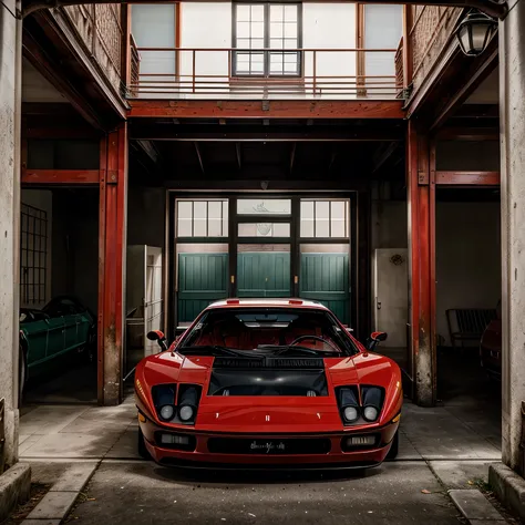 /imagine prompt: Ferrari F40 coupe 2 doors, 1988, red color, fhotorrealism,(((Ghibli style))), Spirited Away, Howls Moving Castle, dreamy colour palette,