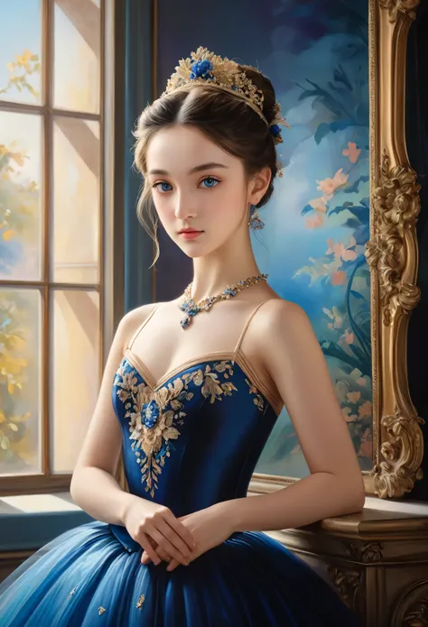 (highres,masterpiece:1.2),(realistic:1.37)"(best quality, highres, ultra-detailed, realistic),beautiful 19th-century portrait of a 16-year-old French ballet dancer, (She is half French and half Japanese, and is a stunning beauty with dark blue eyes and a h...