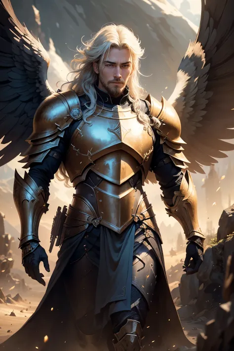 ((best quality)), ((masterpiece)), ((realistic cartoon)), ((perfect character)), ((portrait)): angelic male crusader,heavy armor...