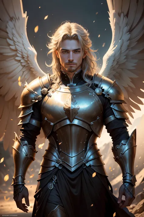 ((best quality)), ((masterpiece)), ((realistic cartoon)), ((perfect character)), ((portrait)): angelic male crusader,heavy armor...