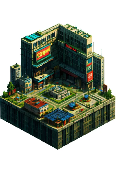 pixel, pixel art, poster cyberpunk city, concept art, detailed, expansive, Isometric