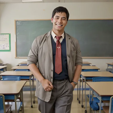 Anime of an ox in a classroom, he is teacher biology, he lesion for yours students. he is very well dressed and very happy