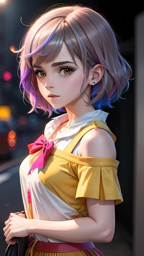 Anime RGB actriz emma watson para fondo en YouTube muy bonito, Renderizado ultra moderno, RGB completo, cabello plateado, auriculares para jugadores.