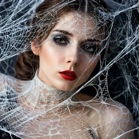 a woman entangled in the spiders web, cobweb