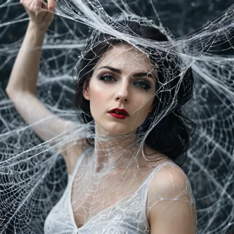 a woman entangled in the spiders web, cobweb