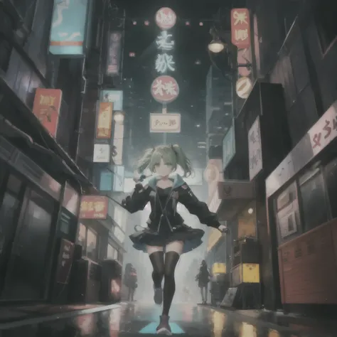 - **Theme**: A dynamic, futuristic city scene at night. The character is an anime character on a neon street with neon signs, digital cyberpunk anime art, anime cyberpunk art, and cyberpunk anime art.
- **Character**: One female character. She is brave and...