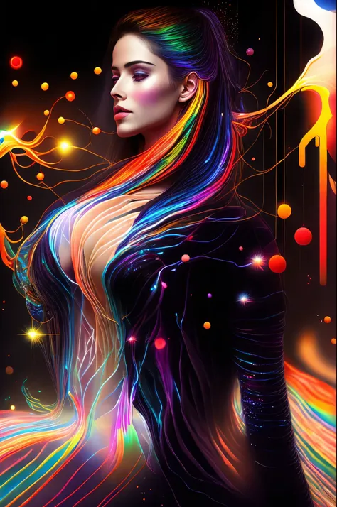 masterpiece, best quality, extremely detailed, hyperrealistic, neon-light-effect, a digital painting of a woman, a beautiful 20s...