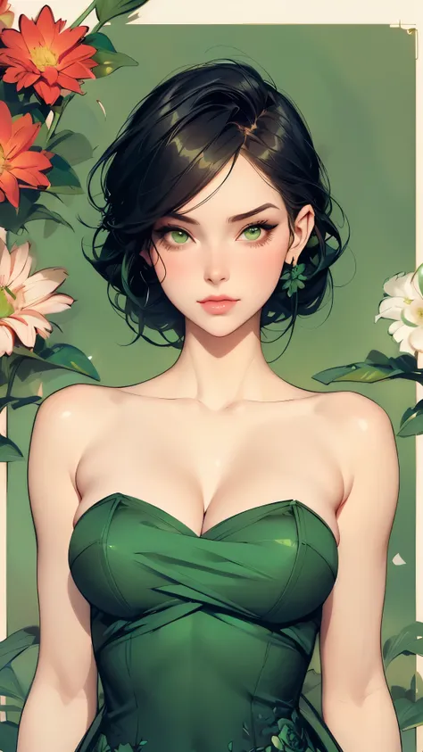 a woman in a green dress standing in front of flowers, style artgerm, style of charlie bowater, in the art style of bowater, beautiful comic art, beautiful alluring anime woman, otto schmidt, trending artgerm, beautiful anime woman, artgerm style, lois van...