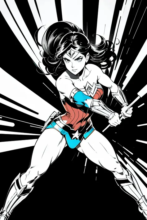 wonder wonder woman by steve - jones, portrait of wonder woman, wonder woman, dc comics art style, retro line art, black on whit...