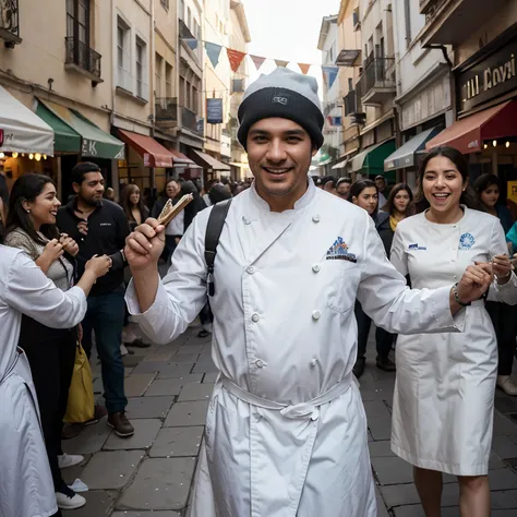 La imagen muestra a varios profesionales en diferentes campos, each dressed in their signature work attire. En el centro de la imagen, un grupo diverso de profesionales, like a doctor in his white coat, un chef con su gorro y delantal, un bombero con su ca...