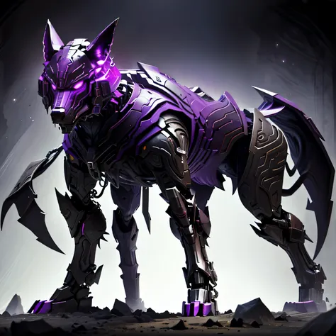 hell hound, cybernetic, giant, purple, perfect, full body, entirely cybernetic