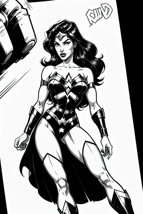 wonder wonder woman by steve - jones, portrait of wonder woman, wonder woman, dc comics art style, retro line art, black on whit...