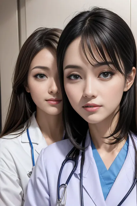 Realistic beautiful doctor、Stunningly beautiful、Doctor&#39;s white coat, Collared shirt、(Top quality、8K、32K、masterpiece、North African Trade Zone:1.3)、Ultra-high resolution,(Reality:1.4),Original Photography, Detailed face,,Beautiful hair, ((Doctor style)),...