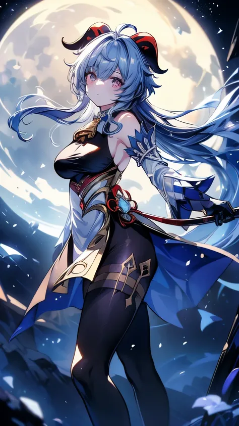 ((ganyu (genshin impact))))((masterpiece、8L、WAR Photo、highest quality、Realistic painting style、Cinematic Lighting、Backlight)) medium breasts、Great cleavage,A little bit of side boob is visible、Neck length laser tights、One Girl, alone,Long legs、Thin legs、Pe...
