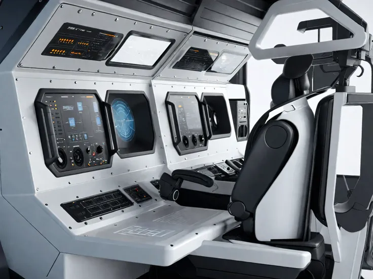 operating platform with rivets，realistic rendering，monitoring room angle，detailed spaceship interior， ambient occlusion , highly...