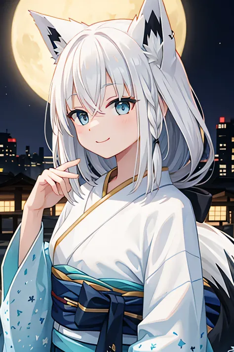 highest quality、smile、Fox ears、kimono、night、Festivals