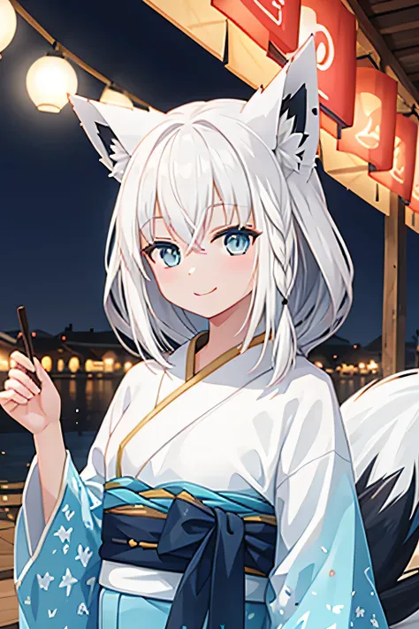 highest quality、smile、Fox ears、kimono、night、Festivals