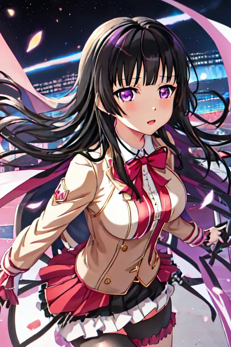 blunt_bangs, shirokane_rinko_bangdream, black_hair, bangs, purple_eyes, long_hair, breasts, kirito, black hair, 1boy, girl&boy