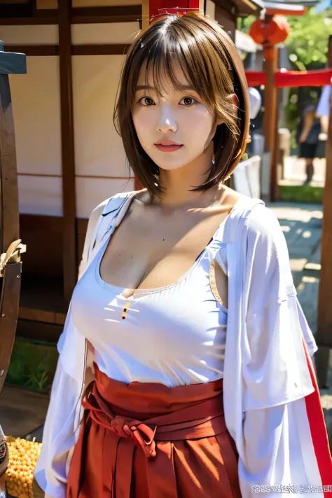 (People carrying a portable shrine:1.5)、(Japanese festivals:1.5)、(Full-body photo:1.5)、highest quality, Photorealistic, Very detailed, finely, High resolution, 8K Wallpaper, Professional, High level of detail, ((One 18 year old girl:1.2)), Slender Japanese...