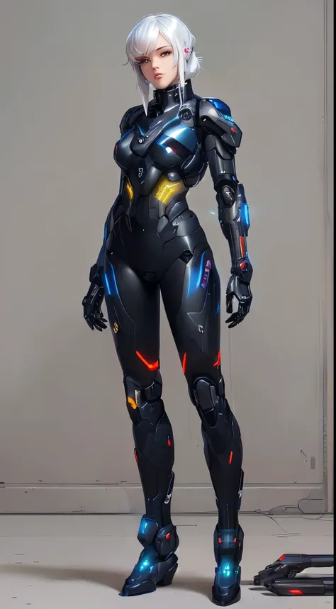 a woman in a futuristic suit with a gun and a helmet, girl in mecha cyber armor, cyber suit, cybersuit, clothed in cyber armour, cyberpunk suit, female cyborg, cyber armour, diverse cybersuits, cyberpunk armor, female mecha, sci - fi suit, sci-fi android f...