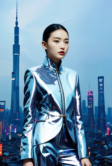 step into the dream，1girl，lovely chinese high fashion model wearing yohji yamamoto&#39;s avant-garde version of the zhongshan su...