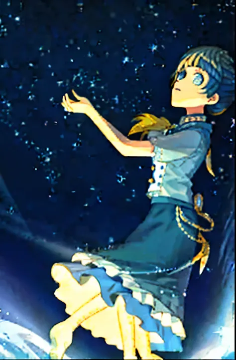 singer,Girl singing,hair,Blue long skirt,Starry Sky