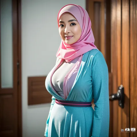 58-Years-Old,Female Doctor, Hijab Indonesian Mature Woman, Wearing Gamis, Tight Gamis, Realistic Ultra Droopiest Gigantic Breast : 7, Breast About to Burst out, PP cup Breast, Lewd body, Arousing body, full body shot, depth of field, best quality photo, 20...