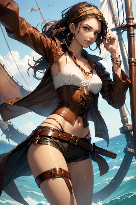 (masterpiece), best quality, expressive eyes, perfect face, (pirate ship background), (standing), (smirk), (closeup view), (1gir...