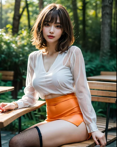 Soft Light, (((Medium Hair:1.3), Short bangs, Floating Hair NovaFrogStyle)), ((ultimate beautiful wife)), 20th Generation, Fine grain, (Big eyes:1.3), Lip details, Very detailedな顔, Beautiful and sophisticated nose, Long eyelashes, ((Big and ample breasts))...