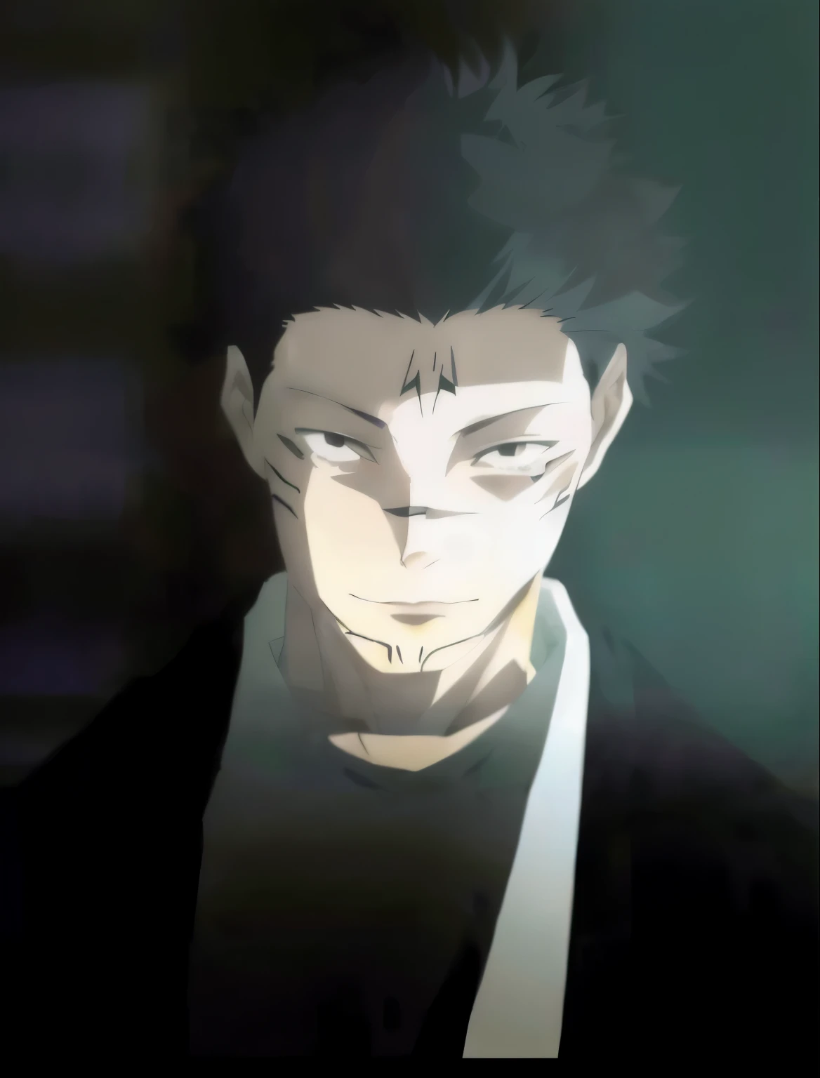 anime character with black hair and white eyes in a dark room, inspired by Itō Ogura Yonesuke, tsurumaki kazuya, portrait of hisoka hunter hunter, shikanosuke yagaki, trigger anime artstyle, made with anime painter studio, hidari, jujutsu kaisen, handsome ...