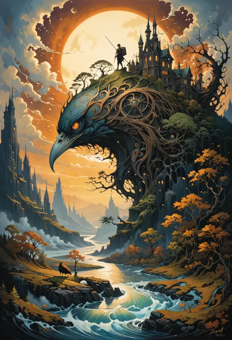 aaron horkey's painting depicting，mysterious landscape photography