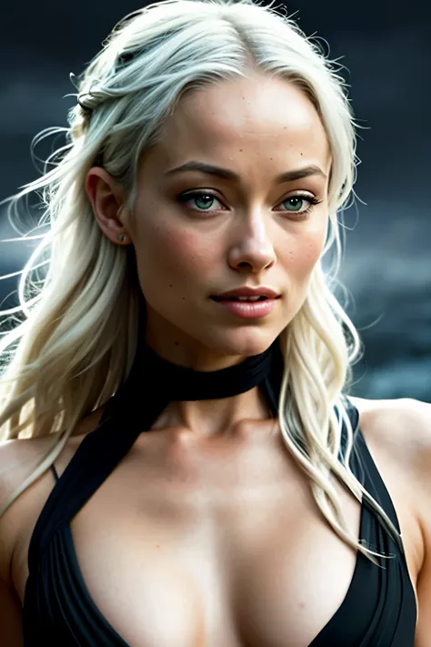 photo mid shot solo portrait of [olivia wilde] as [daenerys targaryen] as a real-life version of (daenerys targaryen), targaryen...