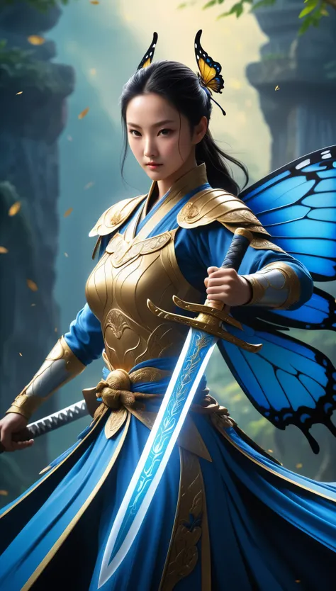 (best quality,4k,highres,masterpiece:1.2),ultra-detailed,realistic,butterfly sword,floating meteor,ancient Chinese sword,shimmering blade,elaborate handle,ornate guard,symmetric design,graceful curves,exquisite craftsmanship,enchanting glow,strong contrast...