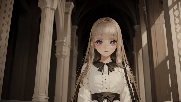 ((Best quality)), ((Masterpiece)), ((Super detailed)), (illustration), (Detailed light), (An extremely delicate and beautiful),A charming young girl,Dramatic perspective,White long hair,