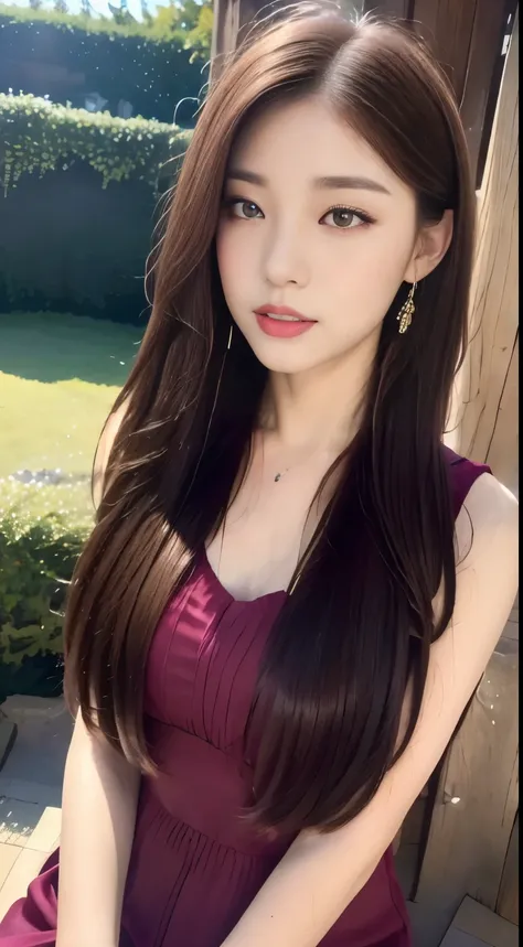 ((highest quality, 8k, masterpiece :1.3)), One Girl, close, Look up,close your eyes,Asking for a kiss:1.5,Red lipstick,Dark lipstick:1.2,Beautiful woman, Big Breasts:1.3,Light purple long dress,Highly detailed face, fine grain, double eyelid,  Blur the bac...