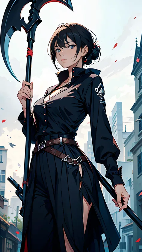 A woman wielding a scythe, 