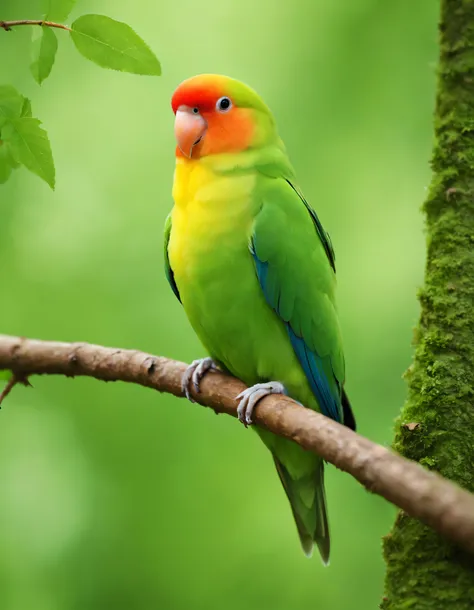 Beautiful lovebird sitting on a tree branch in fresh green forest:: beautiful wallpaper:: free