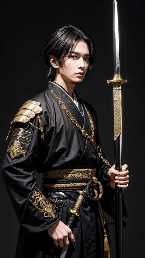 photo, Dressed in black and gold、Man with sword (Fantasy daimyo style:1)  