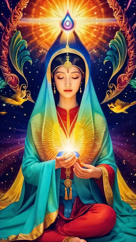 In spiritual imagery、It&#39;s shining brightly、A cute adult woman who is like an angel with wings that everyone is fascinated by.、A fantastic avatar perfect for fortune telling、An anime image of a person sitting upright, facing forward and speaking to you