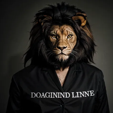 Angry lion animated face with black blazer written a word Discipline on bottom 